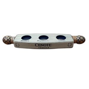 Cenote Tequila Wooden Flight Board 3 Shot Tasting Bar Tray 13 inches